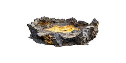 Rocky volcanic crater with lava center isolated on transparent background
