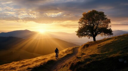 A man is riding a bike on a trail in the mountains