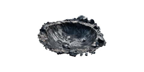 Large crater filled with rocks isolated on transparent background