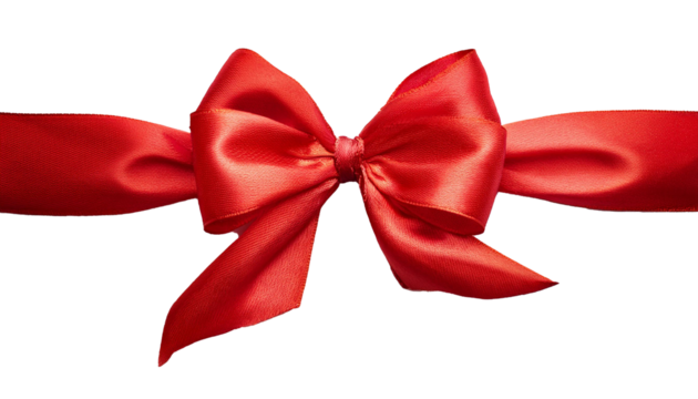 Red bow with gift ribbon isolated on white background, cutout