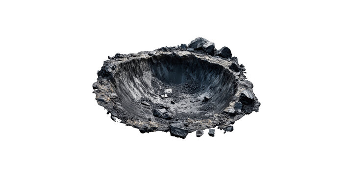 Large crater filled with rocks isolated on transparent background