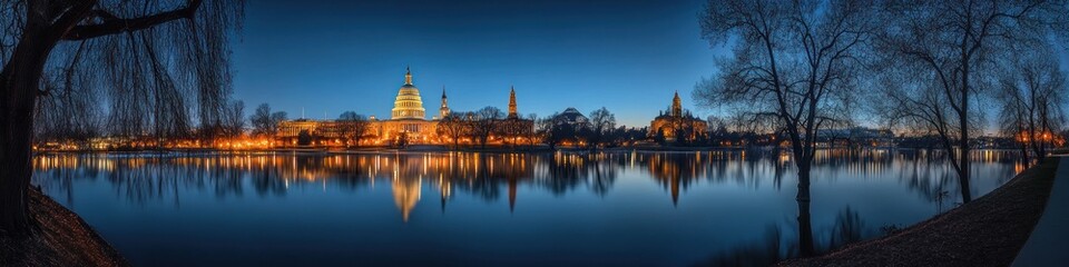 Serene Night Reflection of the Wisconsin State Capitol Building