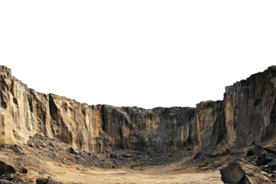 Rocky canyon with jagged cliffs isolated on transparent background