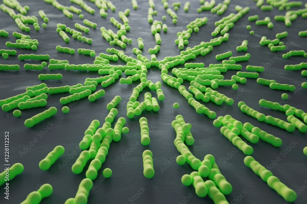 Poster microscopic view of bacilli bacteria arranged in radiating pattern on a dark surface.