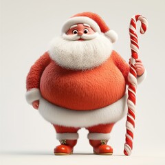 Festive 3D Santa Claus Holding Candy Cane Staff 
