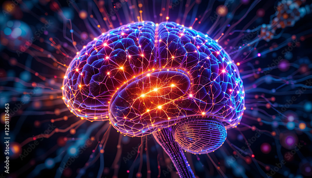 Poster this captivating visual representation showcases a brain filled with colorful neural connections, il