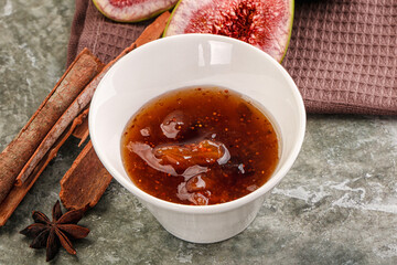 Sweet fig jam in the bowl