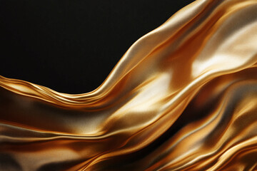 Elegant Flowing Golden Waves with Glowing Particles on a Dark Background, Abstract Futuristic Texture and Luxury Artistic Design