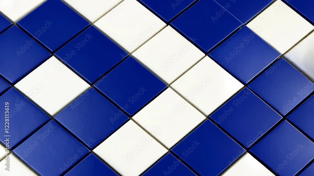 Aufkleber blue and white square tiles arranged diagonal pattern create geometric design, with alternating colo