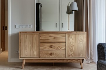 Stylish wooden sideboard enhancing the aesthetic of a modern living room