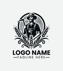 Vintage Farmer Logo Design, Retro Farmer Logo, Rural Farmer Logo, Old-fashioned Farmer Logo, Countryside Farmer Logo