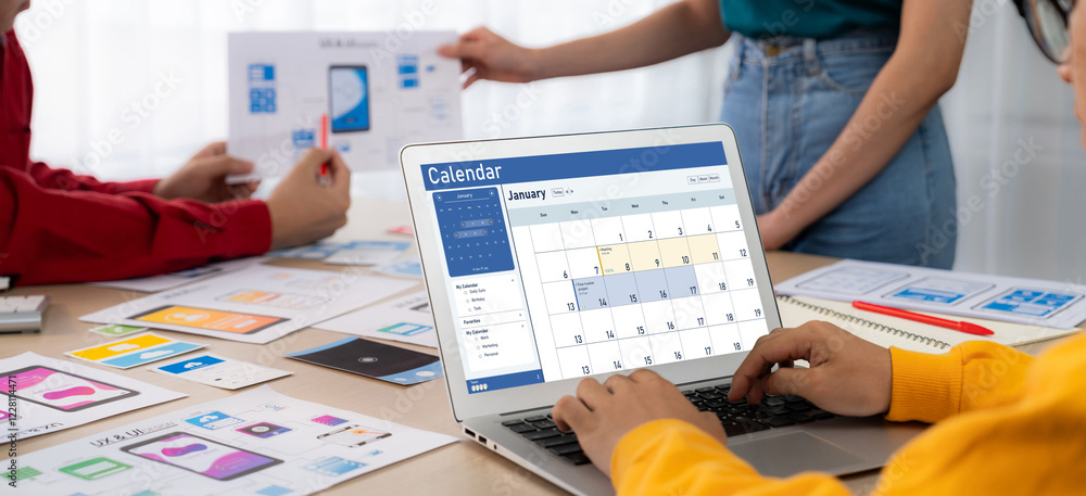 Poster calendar on computer software application for schedule planning for personal organizer and online bu