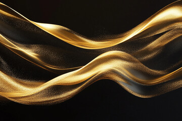 Elegant Flowing Golden Waves with Glowing Particles on a Dark Background, Abstract Futuristic Texture and Luxury Artistic Design