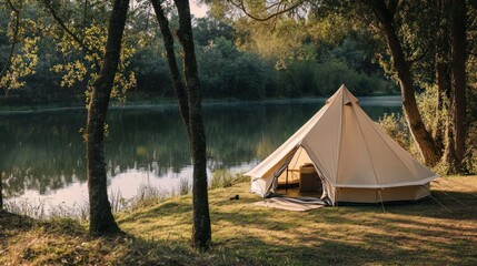Serene Lakeside Camping: A Bell Tent Retreat by the Water