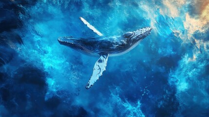 Fototapeta premium Humpback Whale Breaching in Vast Blue Ocean