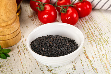 Black sesame seeds in the bowl