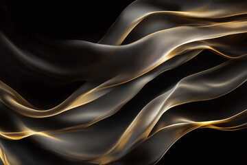 Elegant Flowing Golden Waves with Glowing Particles on a Dark Background, Abstract Futuristic Texture and Luxury Artistic Design