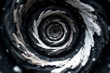 Swirling black and white vortex, hypnotic spiral effect, circle, background, texture