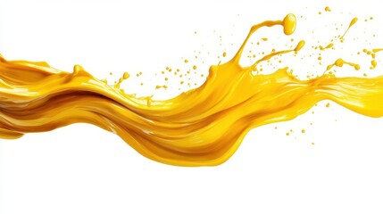 dynamic golden yellow paint stroke with textural details, dramatic splash effect, clean white background, high-contrast artistic composition