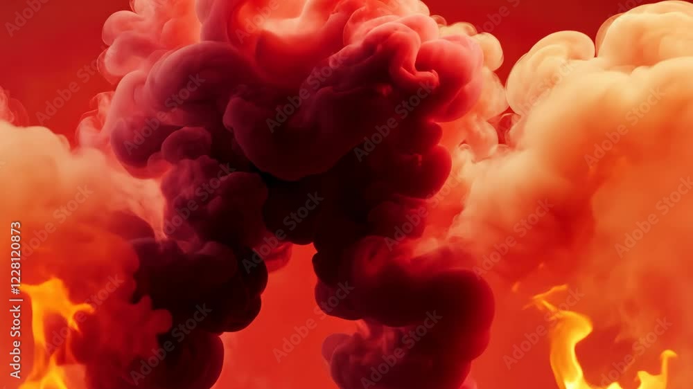 Poster dramatic and fiery atmosphere swirling cloud of red and orange smoke creates abstract texture with i