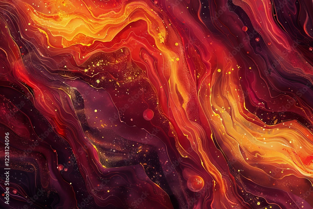 Aufkleber abstract fiery background featuring flowing golden glitter across a vibrant red and orange canvas, c