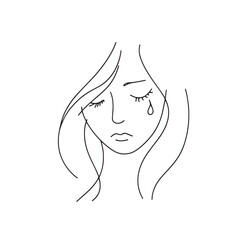 Minimal Handdrawn Single Line Vector Illustration Sad Girl Emotional Tear