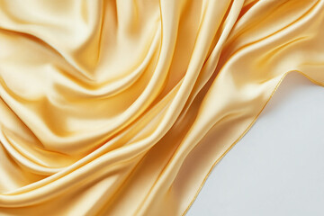 Fototapeta premium Elegant Flowing Silk Fabric with Delicate Golden Folds and Soft Texture, Luxurious Abstract Textile Background with Pastel Tones