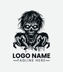 Terrifying Zombie Logo Design, Horror Zombie Logo, Zombie Apocalypse Logo, Fearful Zombie Mascot, Creepy Zombie Design