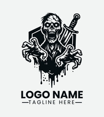 Terrifying Zombie Logo Design, Horror Zombie Logo, Zombie Apocalypse Logo, Fearful Zombie Mascot, Creepy Zombie Design
