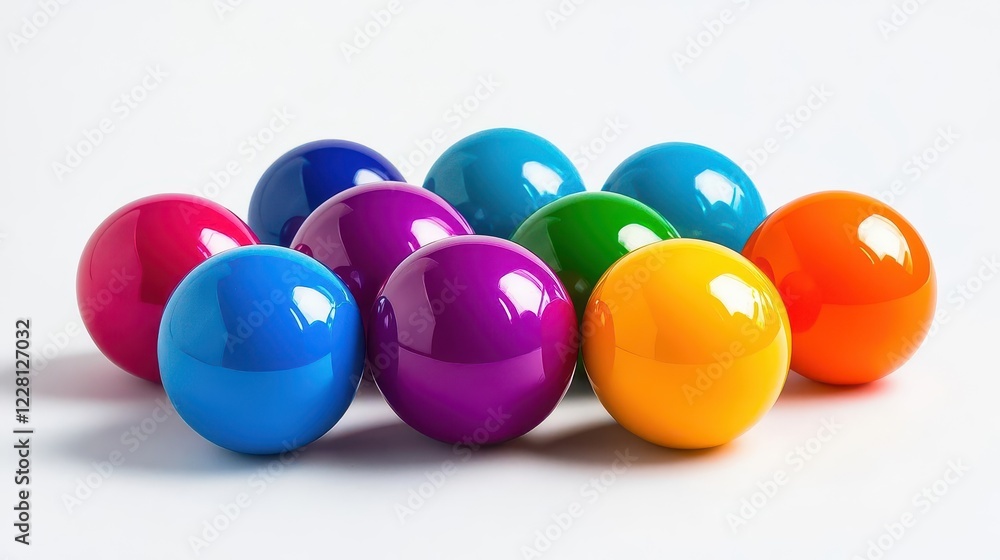 Poster vibrant collection of multicolored plastic balls creating playful composition, featuring spectrum of