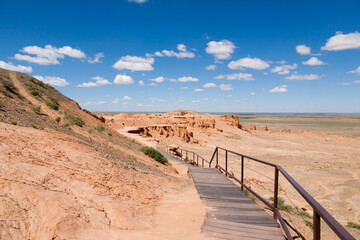 Flaming Cliffs rocks landscape, Mongolia. Gobi desert