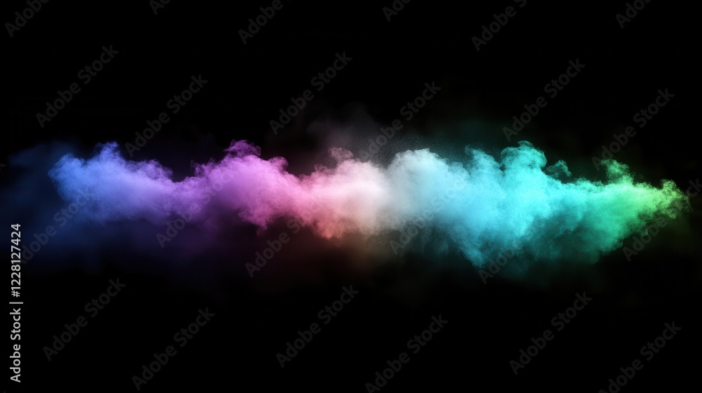 Poster vibrant powder clouds exploding in slow motion, creating a mesmerizing dance of neon colors against 