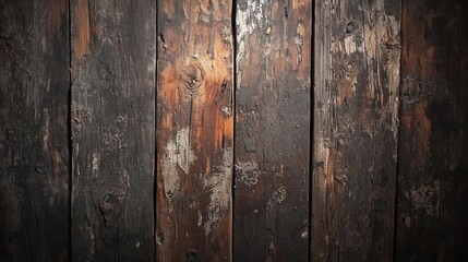 Obraz premium weathered barnwood wall texture, rich brown patina, deep grain patterns, rustic distressed surface, dramatic side lighting