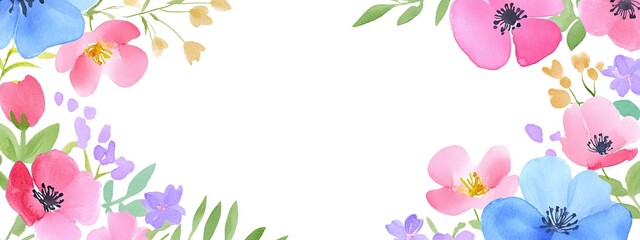 Assortment of Floral Frames: A collection of adorable retro flowers in watercolor