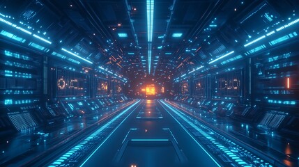 Futuristic Digital Circuit Board with Neon Blue Lights