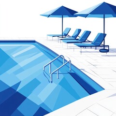 Fototapeta premium Poolside Relaxation Lounge chairs, umbrellas, tranquil pool