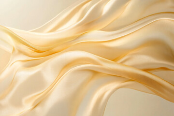 Obraz premium Elegant Flowing Silk Fabric with Delicate Golden Folds and Soft Texture, Luxurious Abstract Textile Background with Pastel Tones