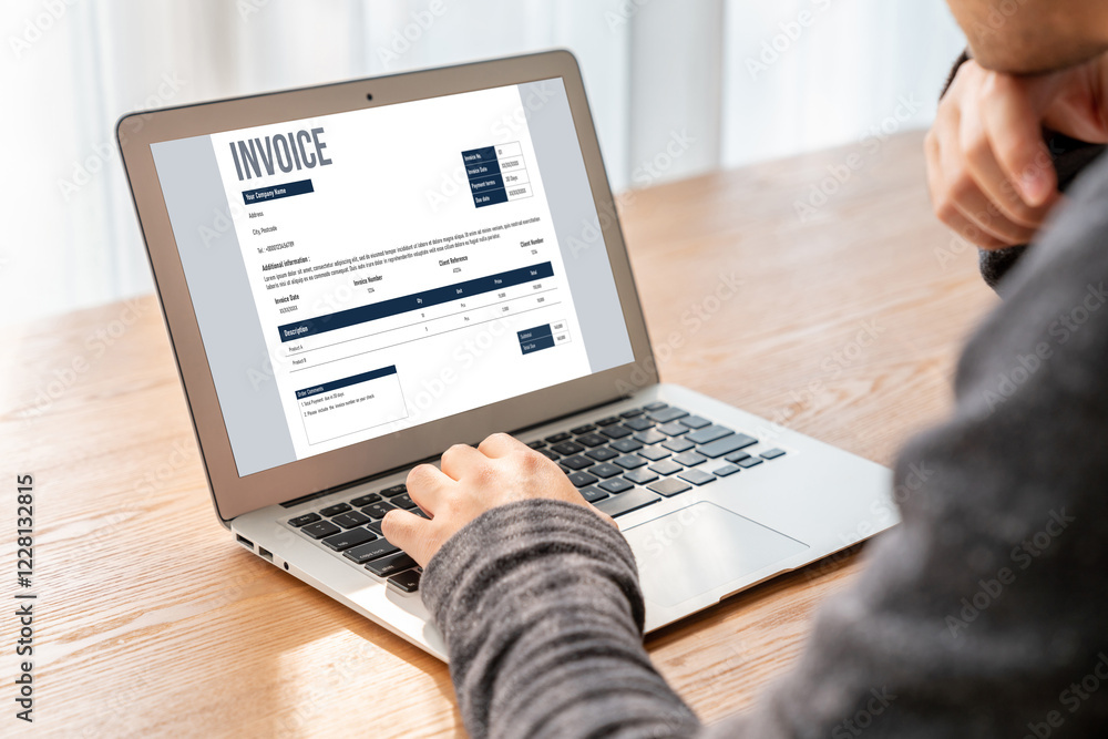 Poster invoice on computer screen from accounting application. computer program for financial and budget of
