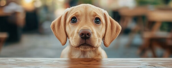 National puppy day with adorable and care idea. Cute puppy looking curiously at the camera.