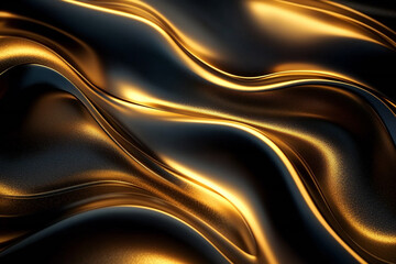 Elegant Flowing Golden Waves with Glowing Particles on a Dark Background, Abstract Futuristic Texture and Luxury Artistic Design