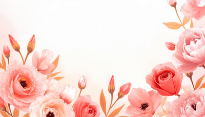Obraz premium Postcard flowers. Delicate Hand-Painted Roses and Peonies in Soft Pink and Peach Tones