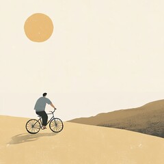 Obraz premium A man is riding a bicycle on a hill