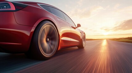 Fototapeta premium Stylish red car on an open highway