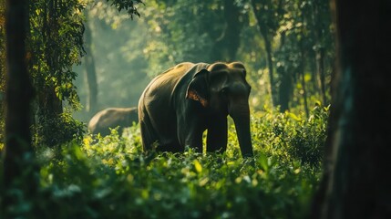 Fototapeta premium Majestic Elephant in Lush Green Forest