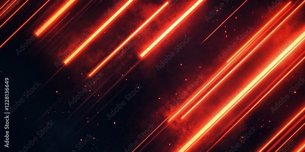 Poster diagonal red lines falling with smoke and particles background