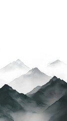 A minimalist ink painting of misty mountains
