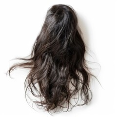 Fototapeta premium Black hair wig isolated on a white background, representing fashion, beauty, and hair care