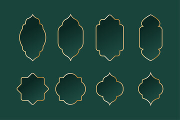 Oriental islamic style collection of windows, frames and arches. Eid Mubarak, ramadan elements. Modern gradient style vector template set.