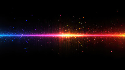 Black background with colorful lights, light beams, blurry cinematic sparkling in the air, glitchcore, glowy iridescence bokeh sparkles. Festive light leak overlay