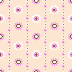 Fototapeta premium Playful Spring Flower Pattern in Pink and Beige